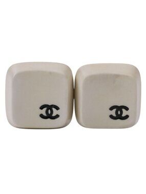 Chanel Square CC Logo Earrings White